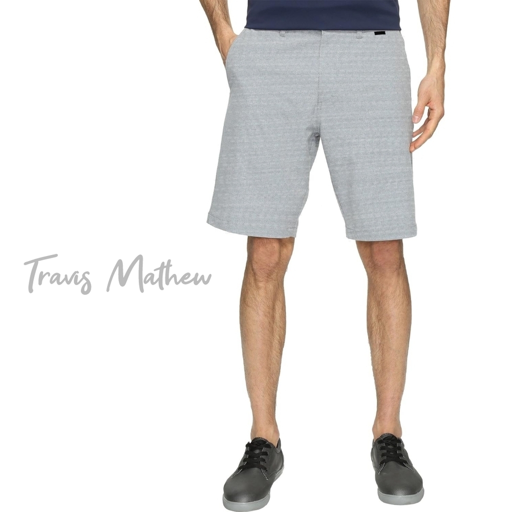Travis Mathew Men's Performance Stretch 10" Grey Striped Golf Shorts